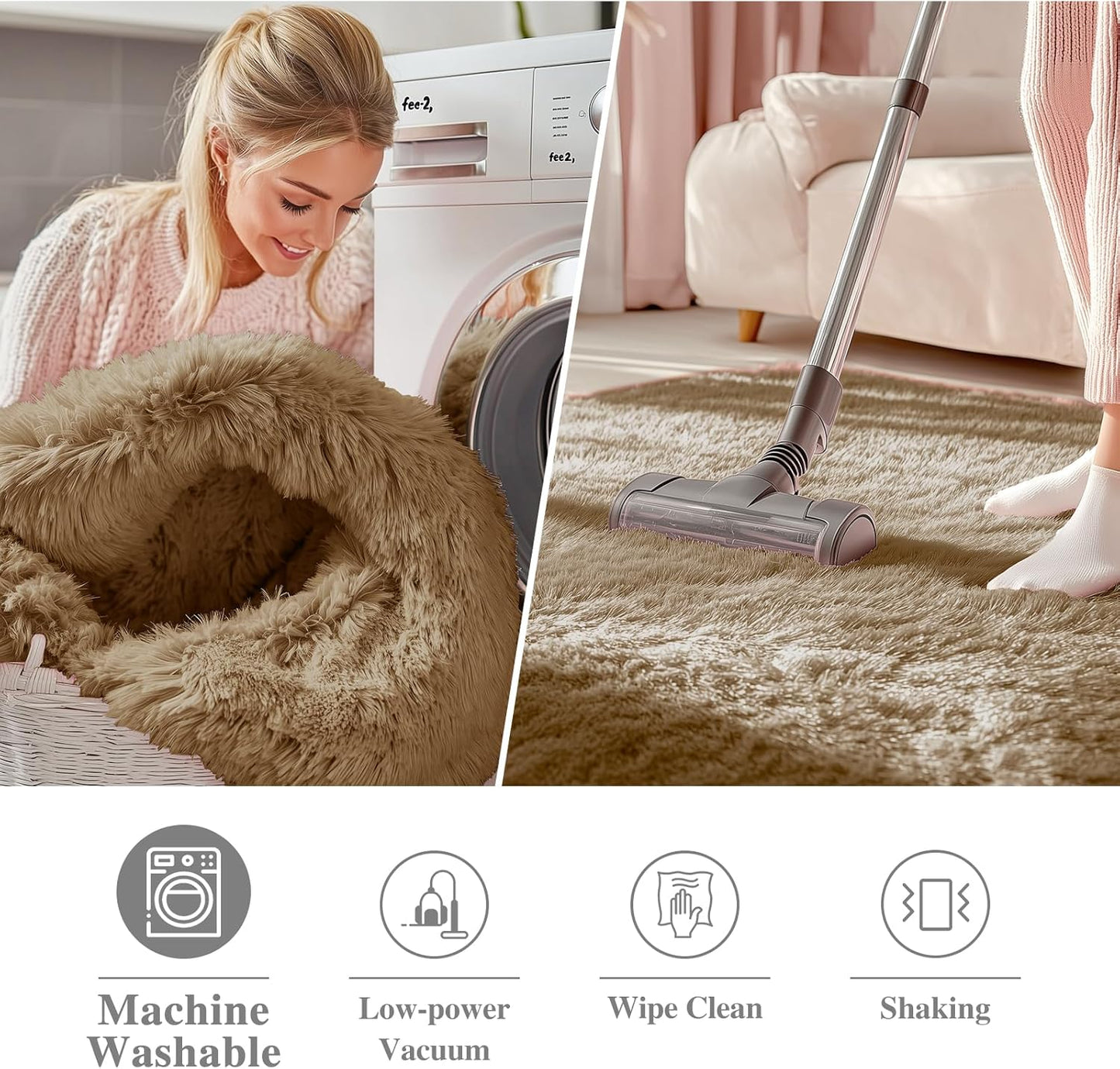 OLANLY Round Taupe Area Rug - Soft, Fluffy, Machine Washable 3 ft Circle Carpet for Bedroom & Nursery Decor
