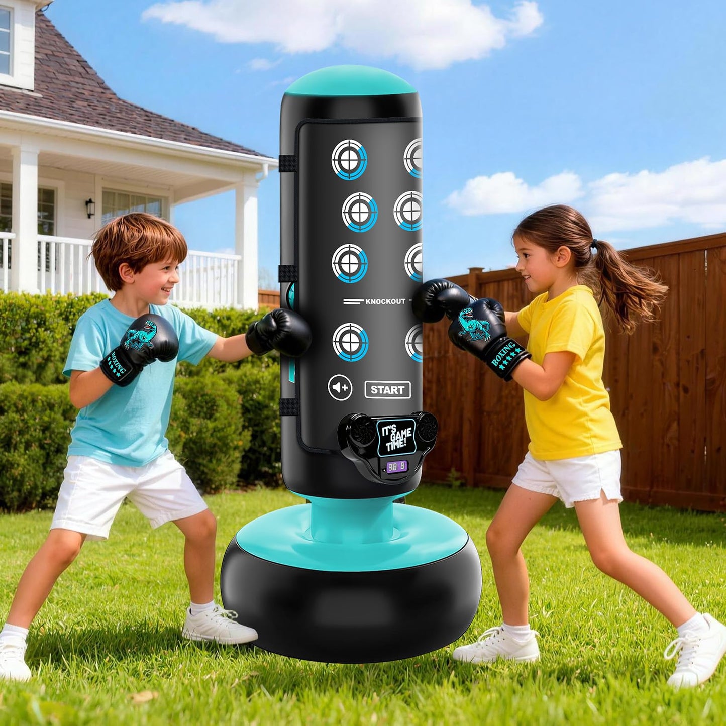 Punching Bag for Kids, 66 Inch Inflatable Boxing Bag with Boxing Gloves, Kid Boxing Set with Scoring, Light, Music, Stand Kids Punching Bag Toy for Age 4-12, for Practicing Karate, Taekwondo, MMA