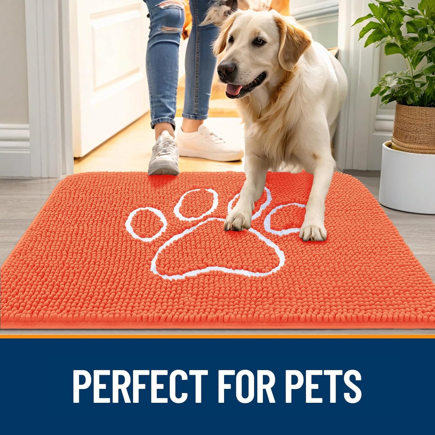 OLANLY Dog Door Mat - Absorbent Non-Slip Mud Mat for Paws | 30x20 Coral Chenille Design