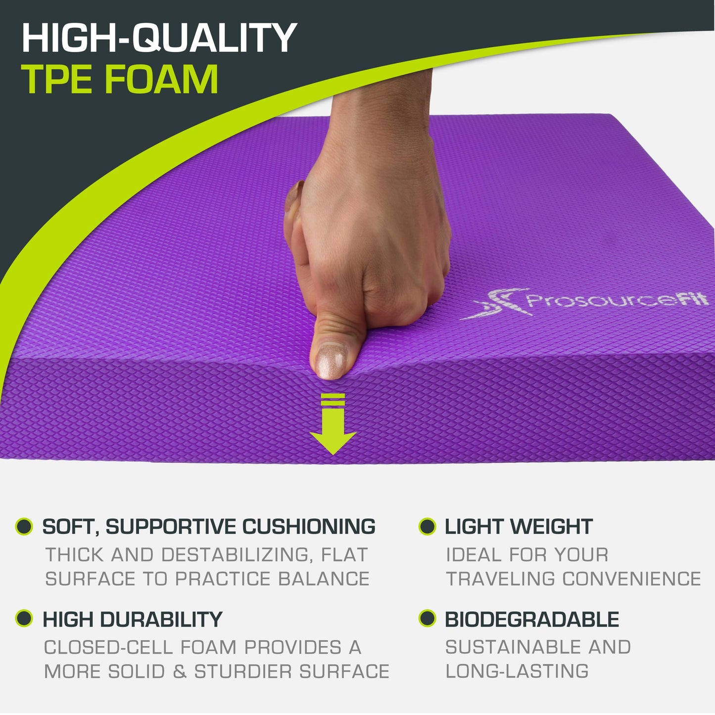 ProsourceFit Exercise Balance Pad – Non-Slip Cushioned Foam Mat & Knee Pad for Fitness and Stability Training, Yoga, Physical Therapy 15.5”x12.75”, Purple