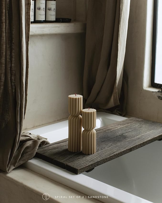 LAWA Spiral Spire Candle - Large Beautiful Handmade Pillar Scented Soy Wax Elegant Bubble Aesthetic Candle Housewarming Gift Home Room Shelf Decor Idea White (Set of 2, Sandstone)