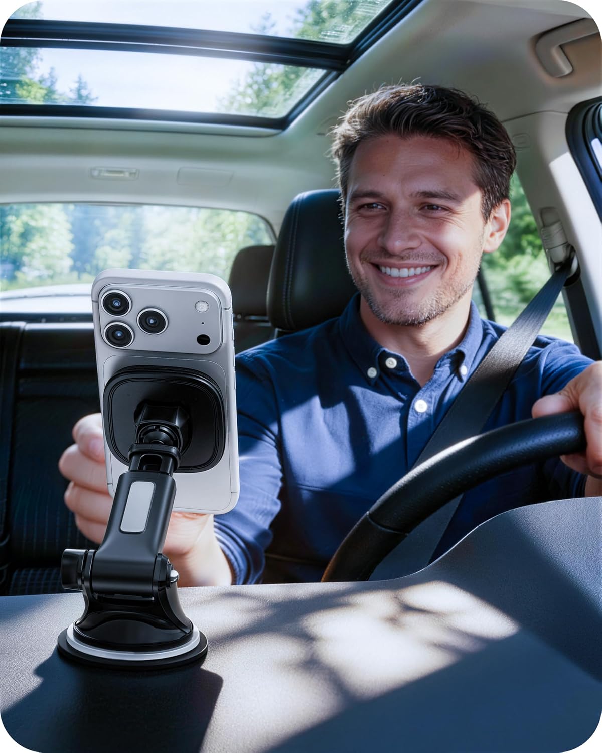 APPS2Car for MagSafe Car Mount, Dashboard & Windshield Suction Cup Holder with Telescopic Arm, Magnetic Phone Holder