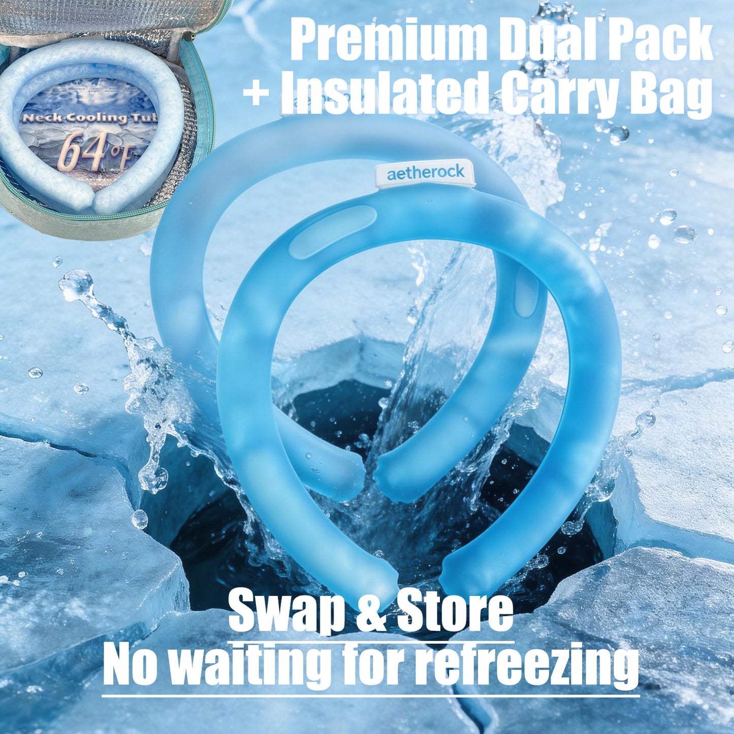 2 PCS Neck Cooling Tube,with Insulated Carry Bag,Reusable Ice Pack,Neck Coolers for Hot Weather,Ice Ring for Summer Heat,Personal Cooling Device,Ideal for Sports,Outdoor Activities (White+Blue)
