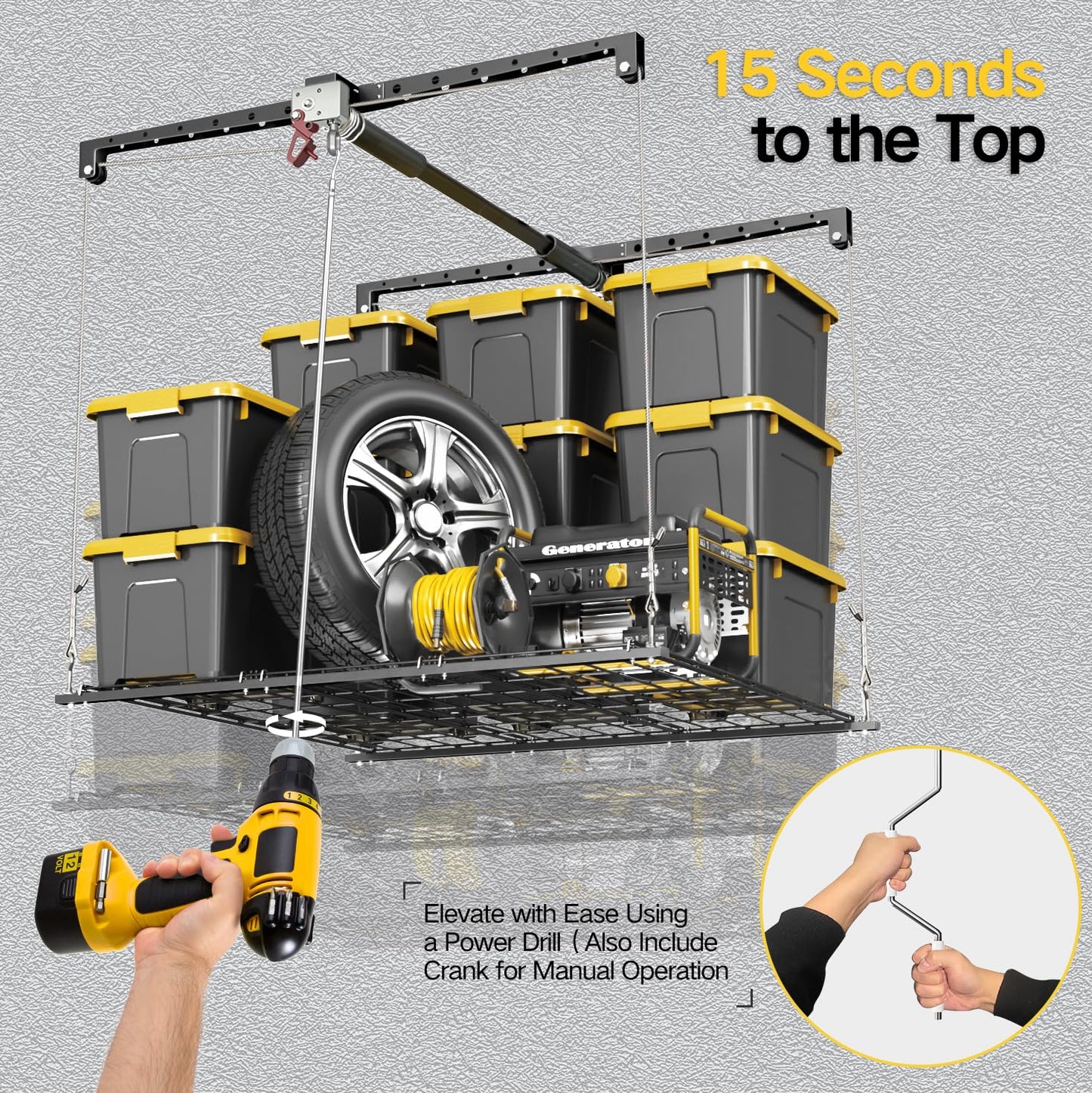 KOKORACKER Garage Ceiling Storage Rack, 4x4 Ft Adjustable Overhead Garage Storage Rack Lift, Heavy-Duty Ceiling Mounted Storage Lift System for Garage Organization, 250lbs Weight Capacity