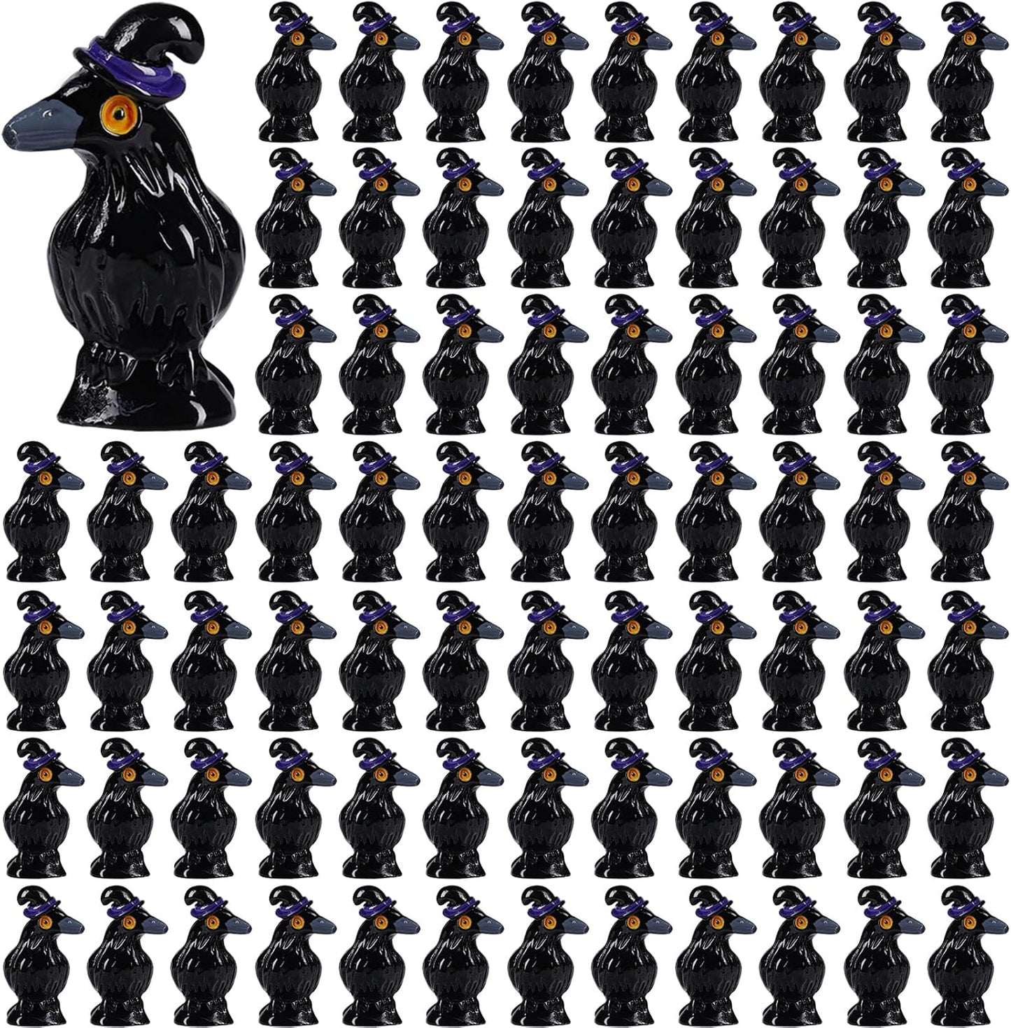 Skiennix Mini Resin Crows - 100 Pcs Black Raven Figurines for Halloween Decor & DIY Crafts