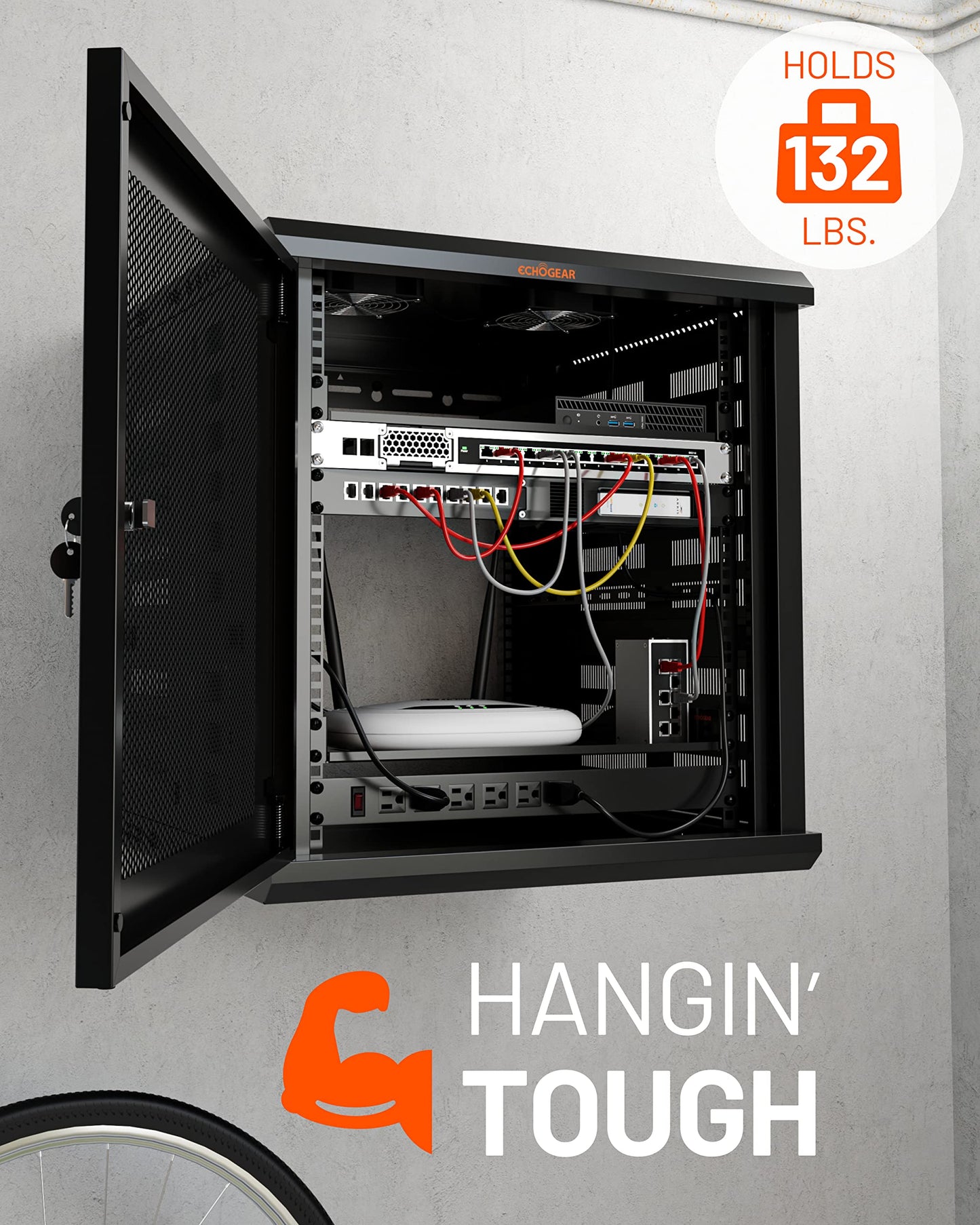 ECHOGEAR 12U Network Rack - Enclosed Wall Mount Rack Kit Includes 2X 1U Shelves, Pre-Mounted Fan, Lockable Door & Hardware - 600mm Depth Fits All Your AV Gear