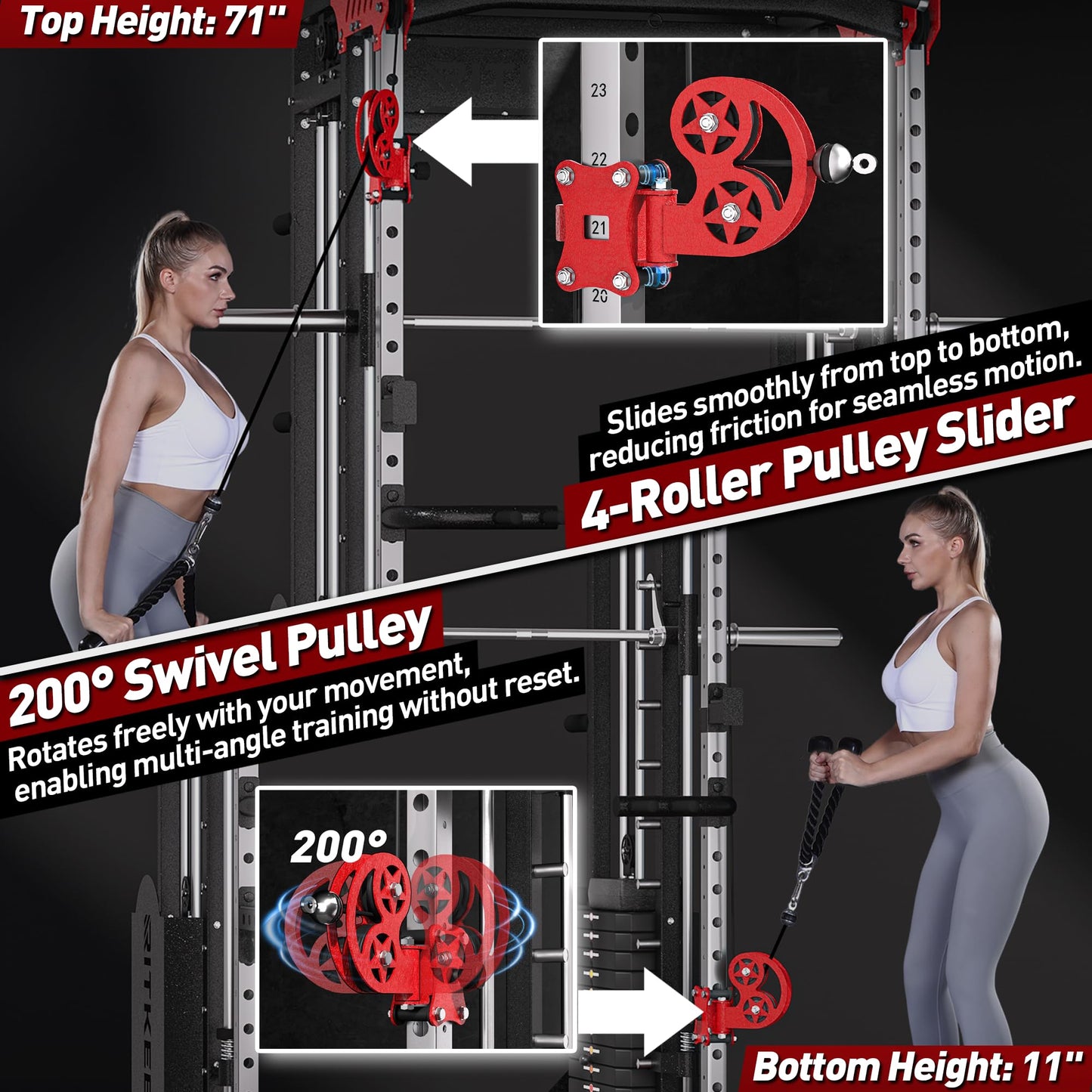 Home Gym Smith Machine with 320lb Weight Stacks – 6-in-1 Power Rack, Crossover, Pull-Up & Dip Station, Full Body Strength Training – RitKeep PMAX-5600 Pro (Black&Red(320LB)-2026 Version)