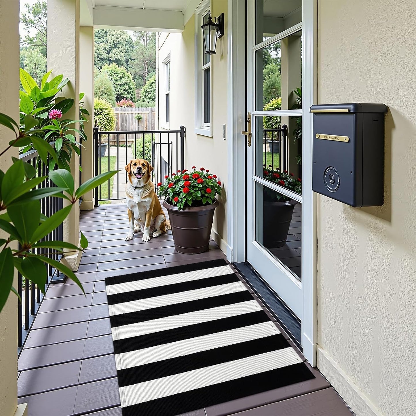 OLANLY Striped Rug - Washable Black and White Cotton Doormat | 2'4" x 3'7" for Indoor/Outdoor Use