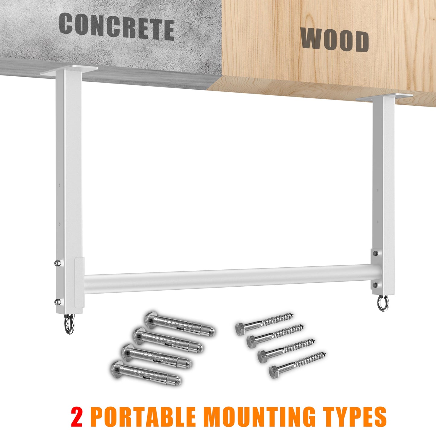 HWOOUSA Ceiling Mounted Pull Up Bar, 3 Adjustable Heavy Duty Pull Up Bars, 16"/24" Rafter Chin Up Bar, Ceiling Joist for Garage/Gym/Basement with Comfortable Grip & Round Anchors, Heavy Duty 700 LBS,White