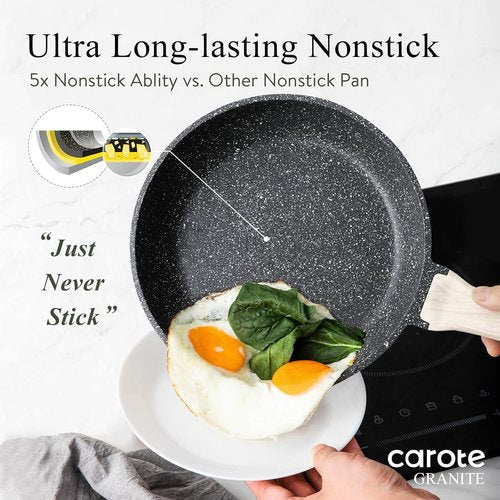 CAROTE Non-Stick Frying Pan - Healthy Granite Chef Skillet | Induction Compatible, 12" Black