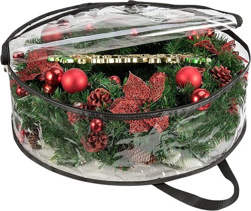 Clear Wreath Storage Bag by [Brand Name] - Heavy Duty PVC Protector for 24x8 Inch Christmas Wreaths | Includes Handle