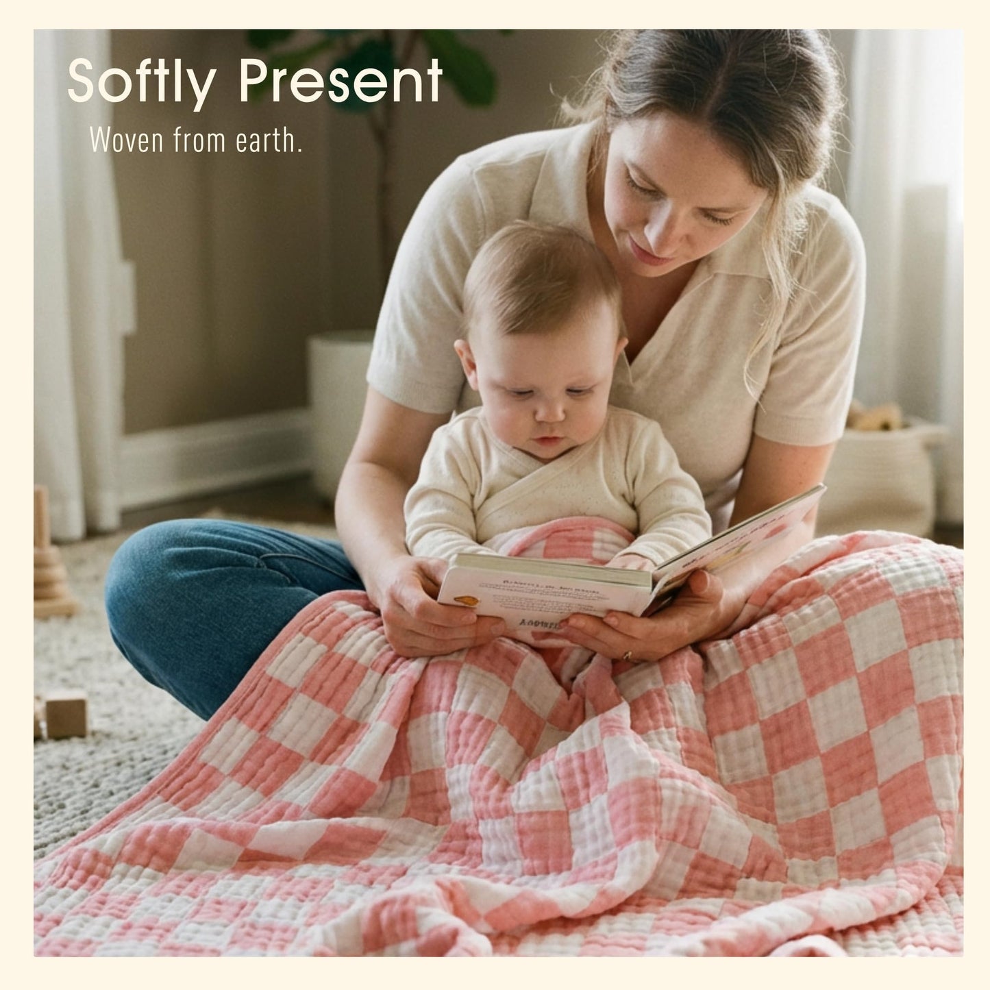 HardNok Ultra-Soft Muslin Baby Blanket - Swaddle & Crib for Girls, Pink Checkered (1-Pack)