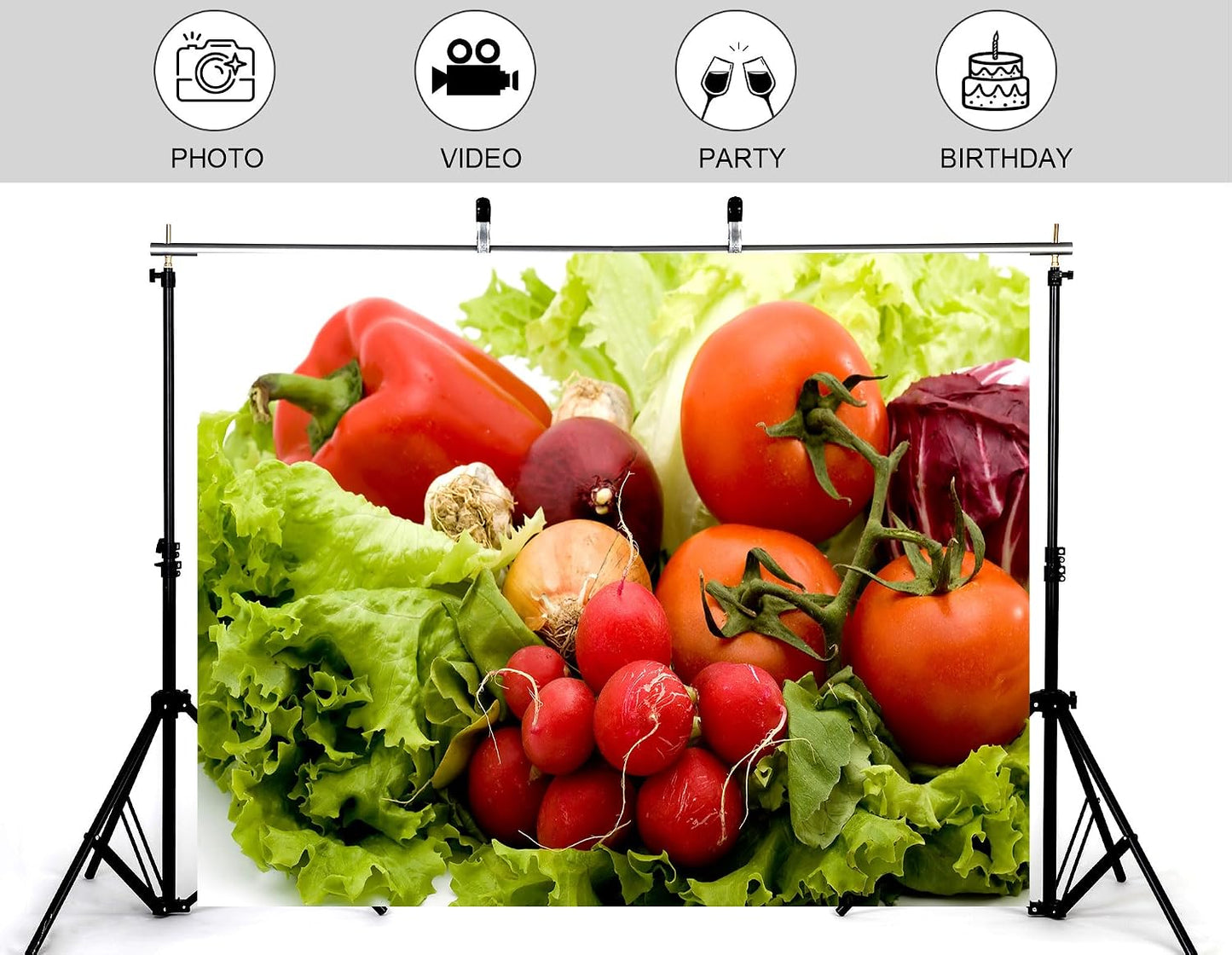 KeyWork 9x9ft Fresh Vegetable Backdrop Farm Produce Photography Background for Party Food Themed Cooking Events