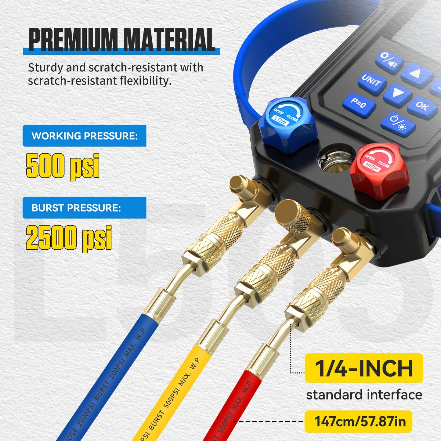 R454B R134A Digital Manifold HVAC Gauge Set,95 Refrigerants Dual Pressure&Temp Test with Temperature Clips and Hoses Vacuum AC Gauges for R1234YF R134A R404A R410A R32