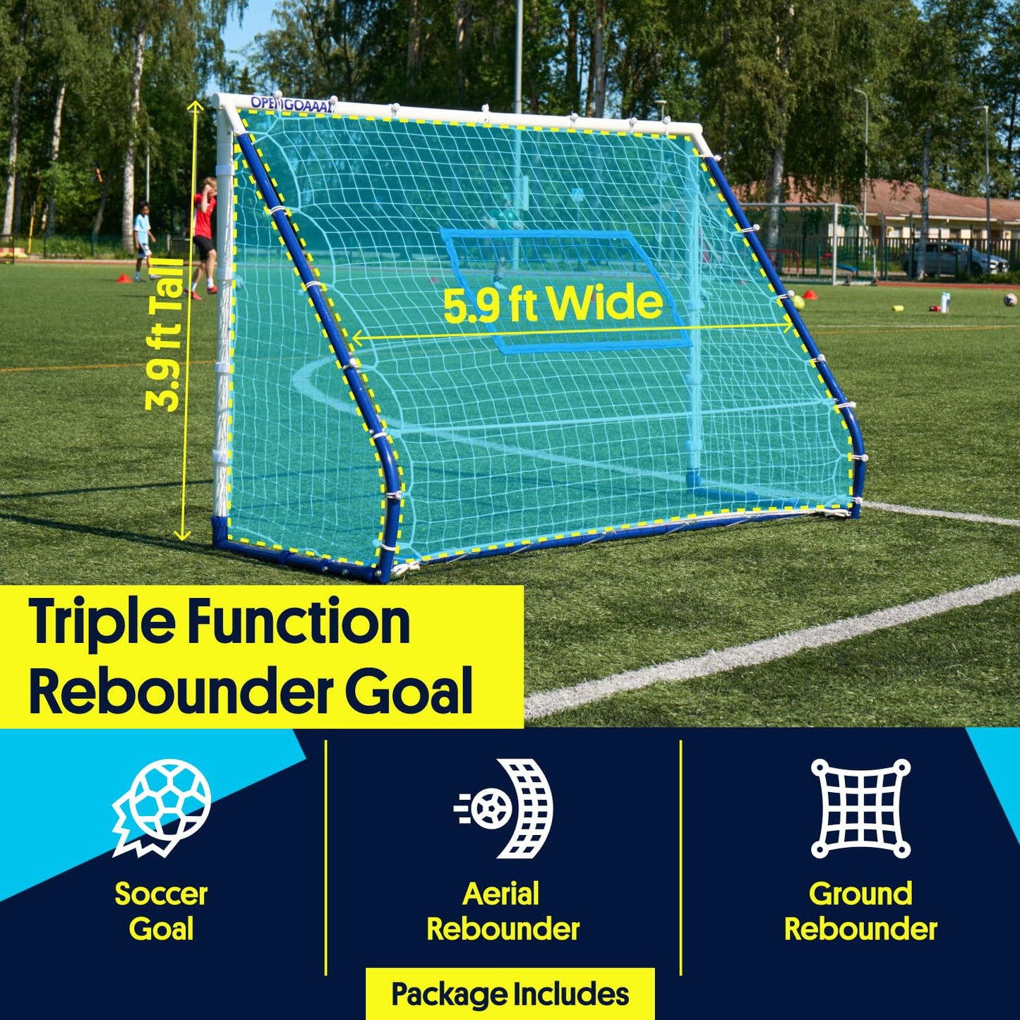 Open Goaaal 3-in-1 Soccer Rebounder Goal - 4 ft x 6 ft - Adjustable Angle Modes for Shooting Drills - Ground-Pass Setup for Passing Practice - High-Angle Rebound Net for Ball Control