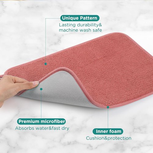 GeeRic Microfiber Dish Drying Mat - Super Absorbent Reversible Kitchen Pad | 15x20 Inch Red