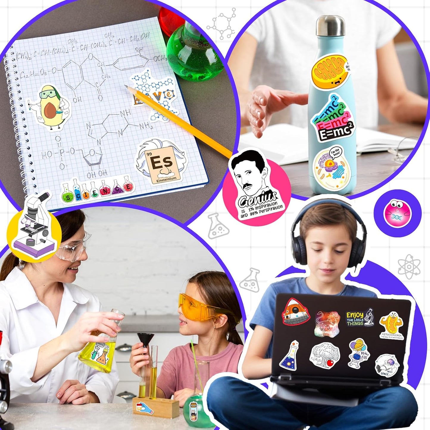 200PCS WAKEMOODEI Science Stickers Bulk, Chemistry Biology Physics Geology Natural Science Stickers for Kids Student