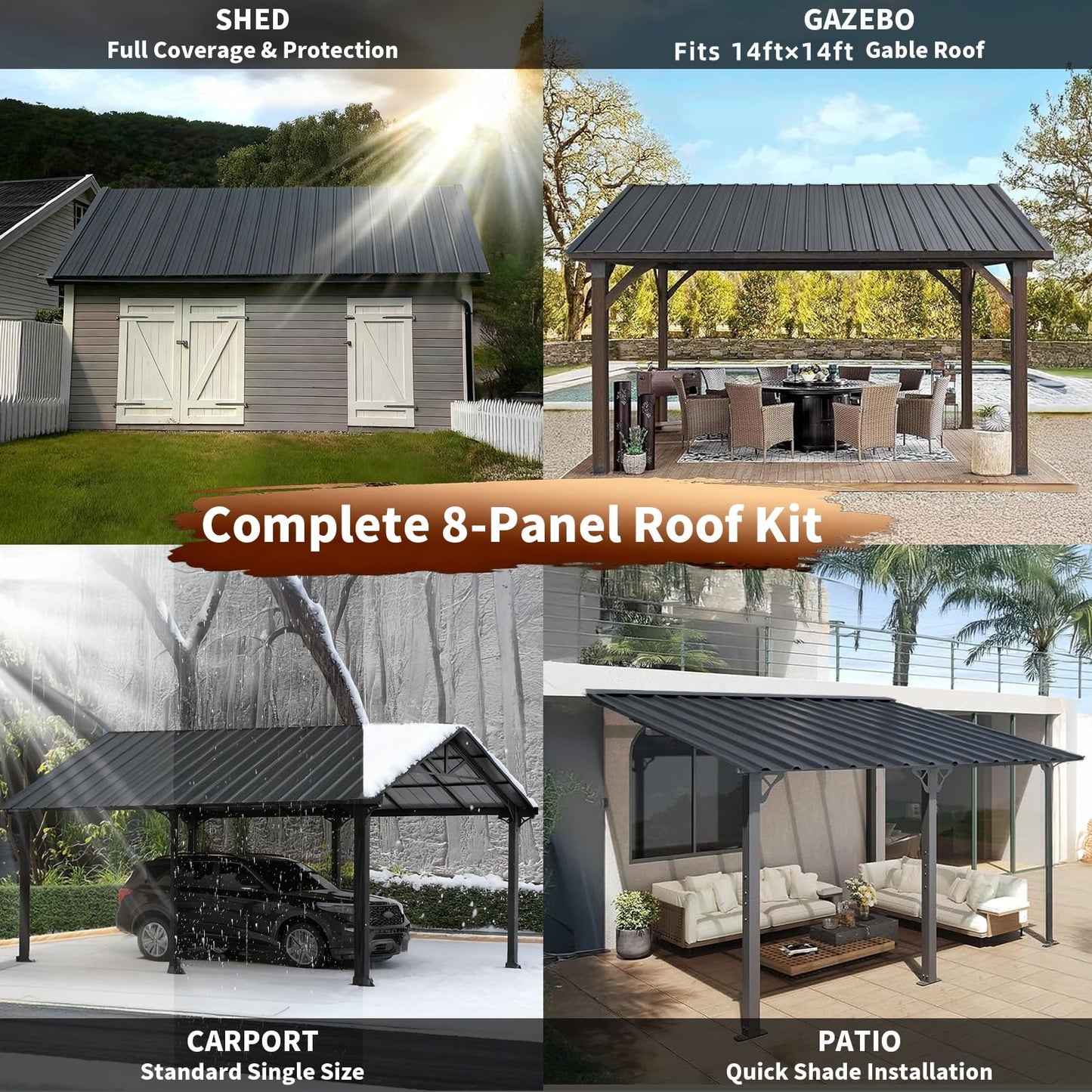 Extra-Wide Coverage Metal Roof Panels (72"x33"), Corrugated Galvanized Steel with Screws, Waterproof for Warehouse, Industrial Shed, Garage, Patio Roofing, 12 Pcs Gray