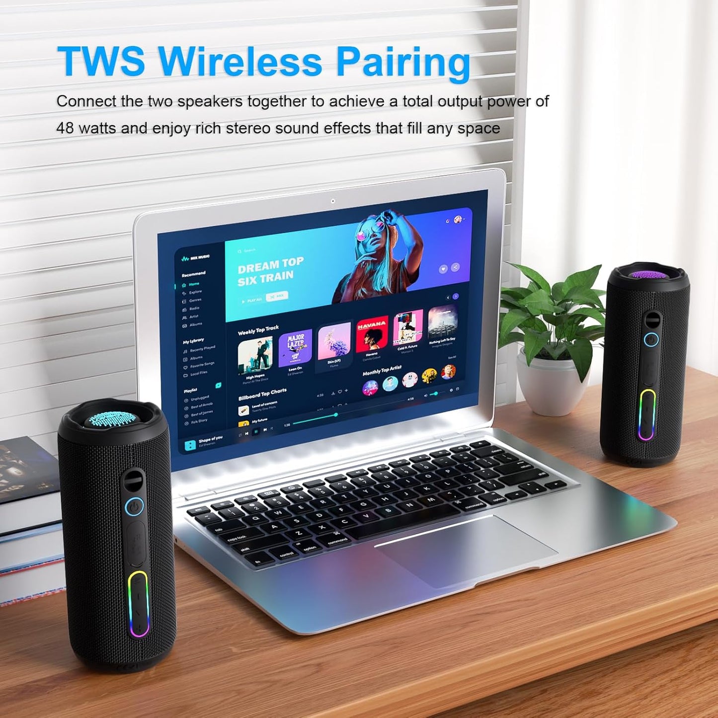 YOLOEMOT 24W IPX7 12H Portable Bluetooth Speaker, Deep Bass, Waterproof, TWS Pairing, RGB Lights, Playtime, Outdoor