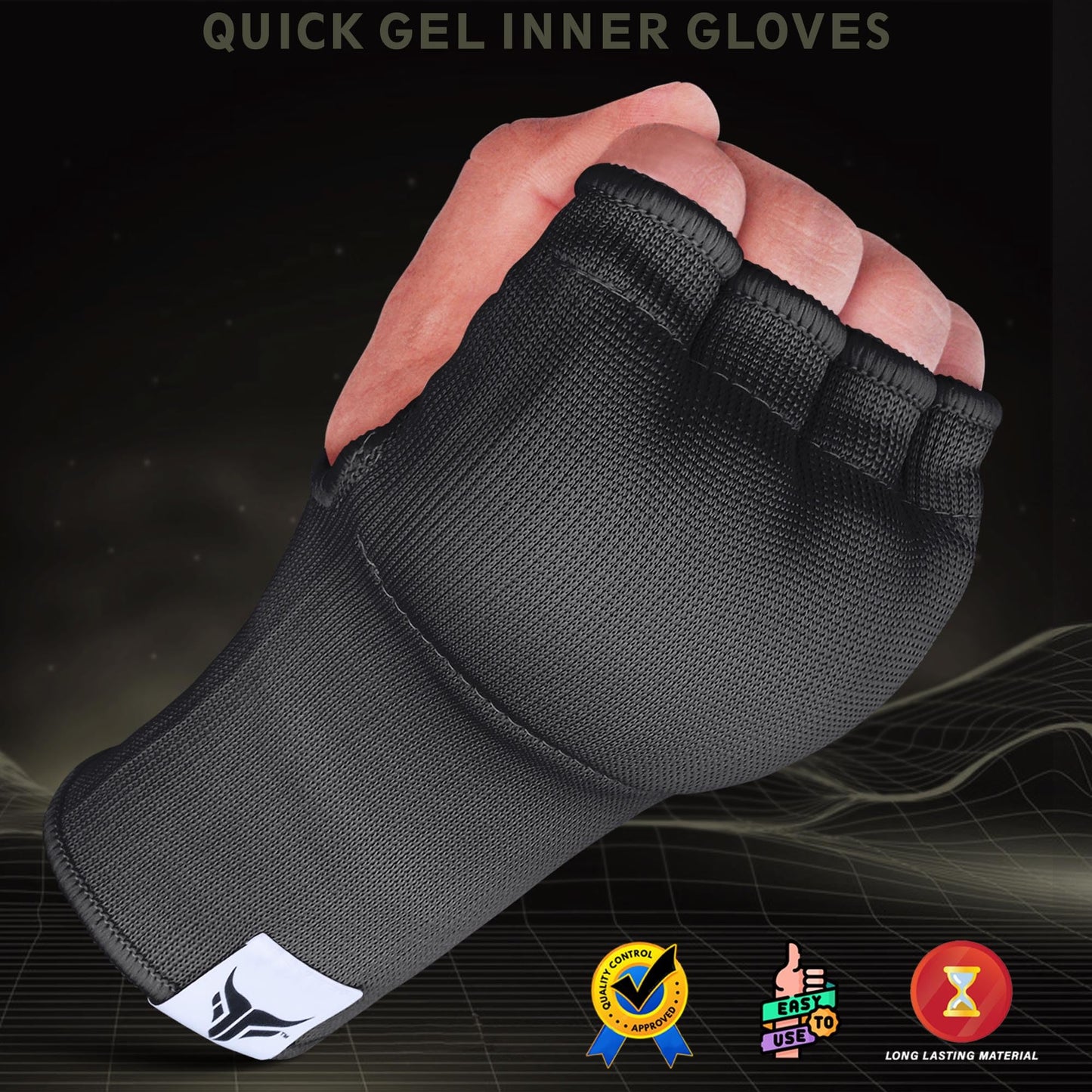 Mytra Fusion Inner Gloves Elastic Quick Easy Gel Padded Boxing Hand Wraps for Men & Women Boxing Wraps for MMA, Muay Thai, Kickboxing, Punching and Martial Arts (Black, S/M)