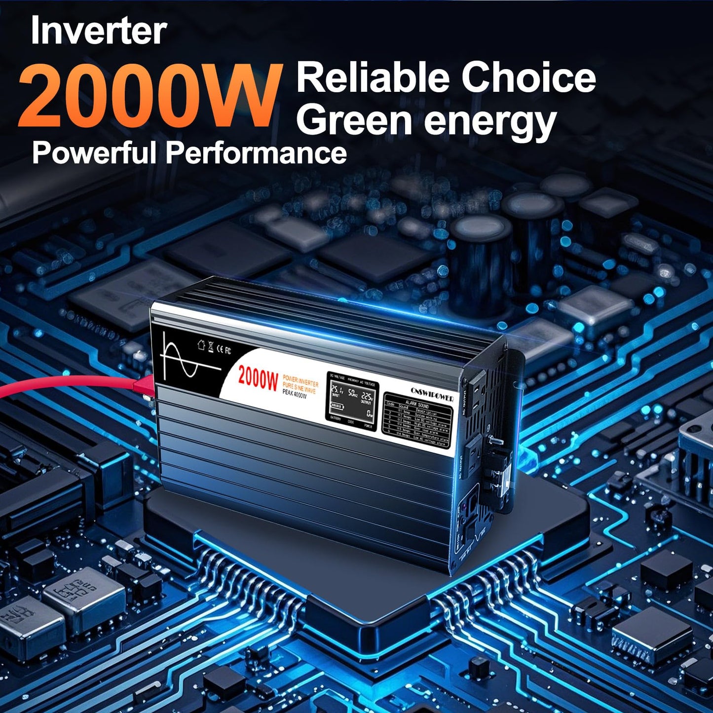 2000W (Peak Power 4000W) DC 12v to 120V AC 60HZ Pure sine Wave Solar Inverter for Home RV &Camping (DC12V (Range 10V-15V)