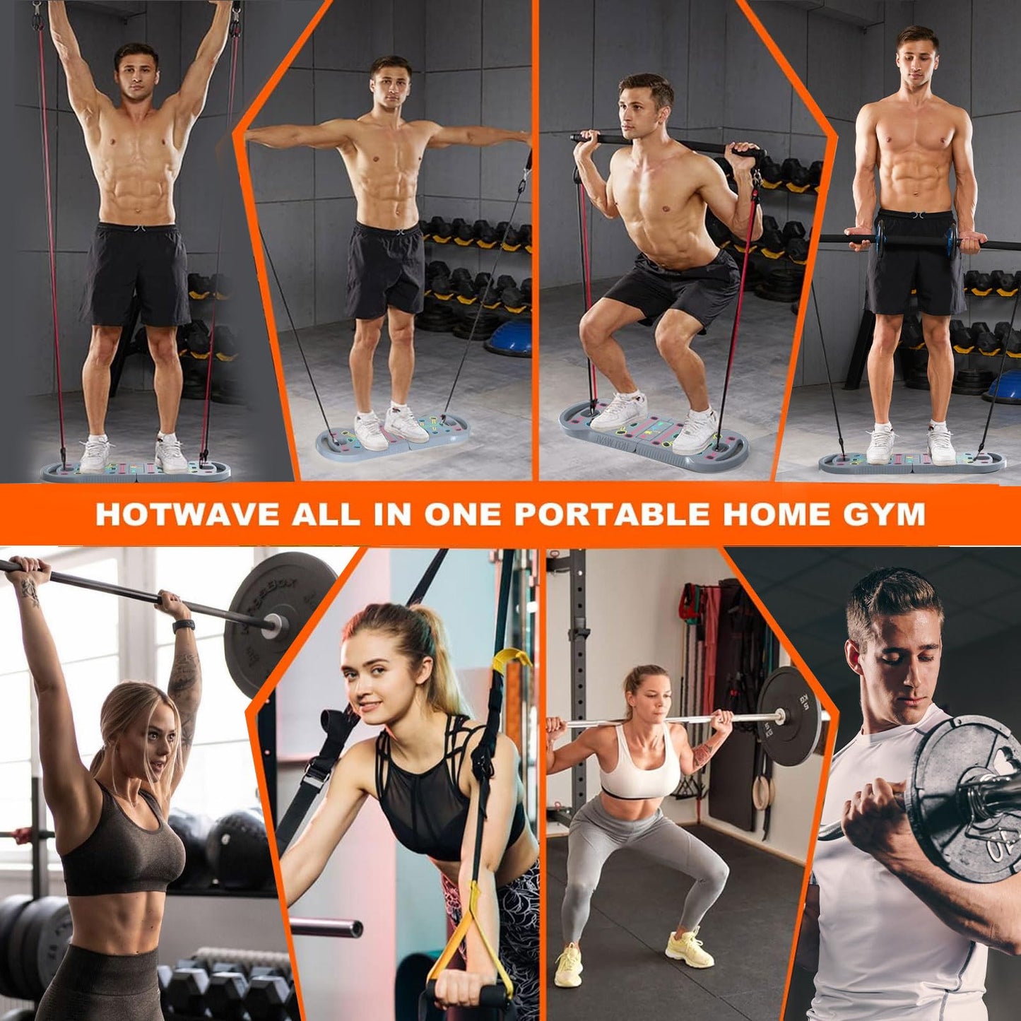 HOTWAVE Portable Exercise Equipment with 16 Gym Accessories,20 in 1 Push Up Board Fitness,Resistance Bands with Ab Roller Wheel,Full Body Workout at Home