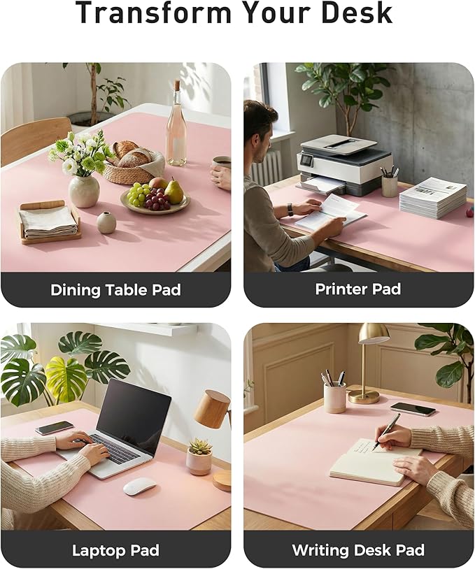 Aothia Faux Leather Desk Mat - Large Mouse Pad, Non-Slip PU Leather Blotter, Waterproof Writing Surface for Office and Home (Fairy Pink, 63" x 24")
