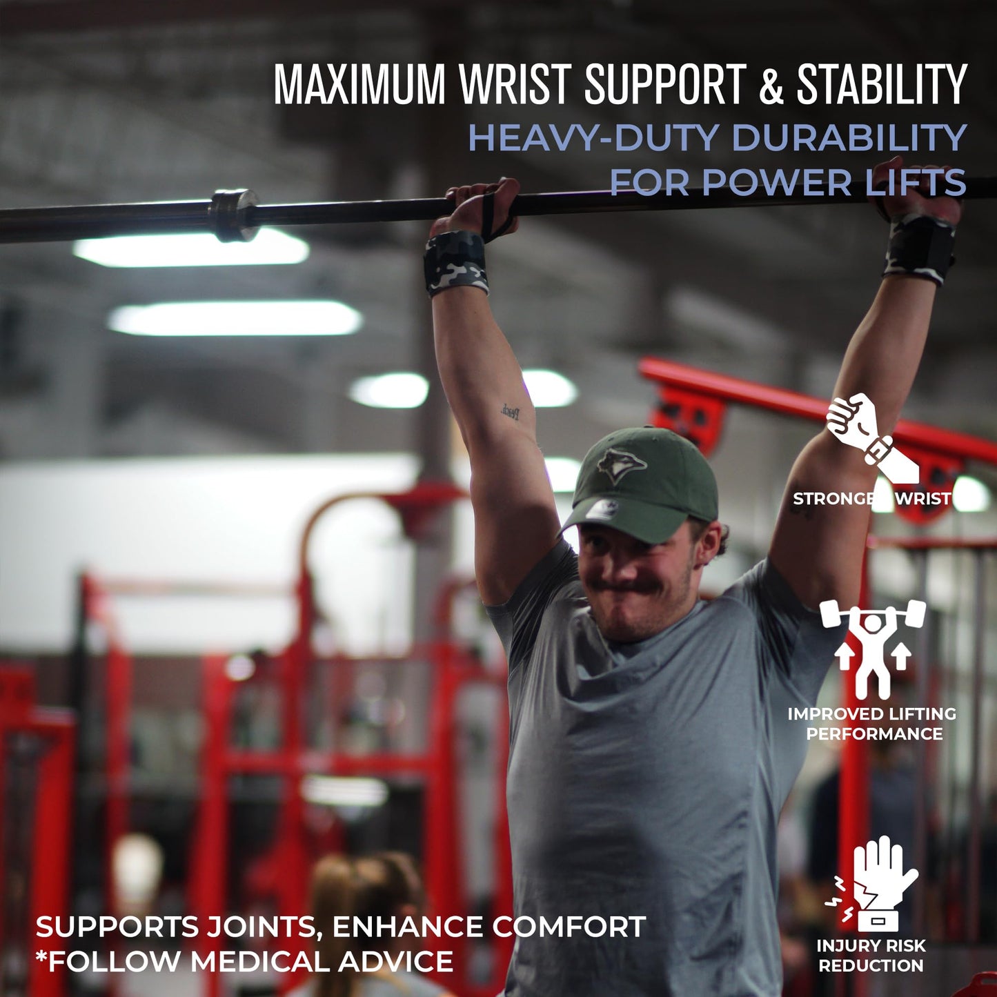 Rip Toned Wrist Wraps for Weightlifting – USPA & USAPL Approved 18" Wrist Straps for Powerlifting – Adjustable, Durable Gym Wraps with Thumb Loop – Maximum Support for Men & Women – Green Camo Stiff