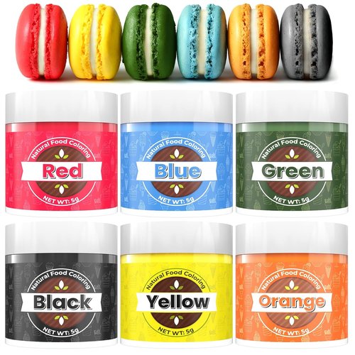 Natural Food Coloring - 6 Colors Non-Toxic Hyper-Concentrated Dye-Free Powder | 5g Each Bottle