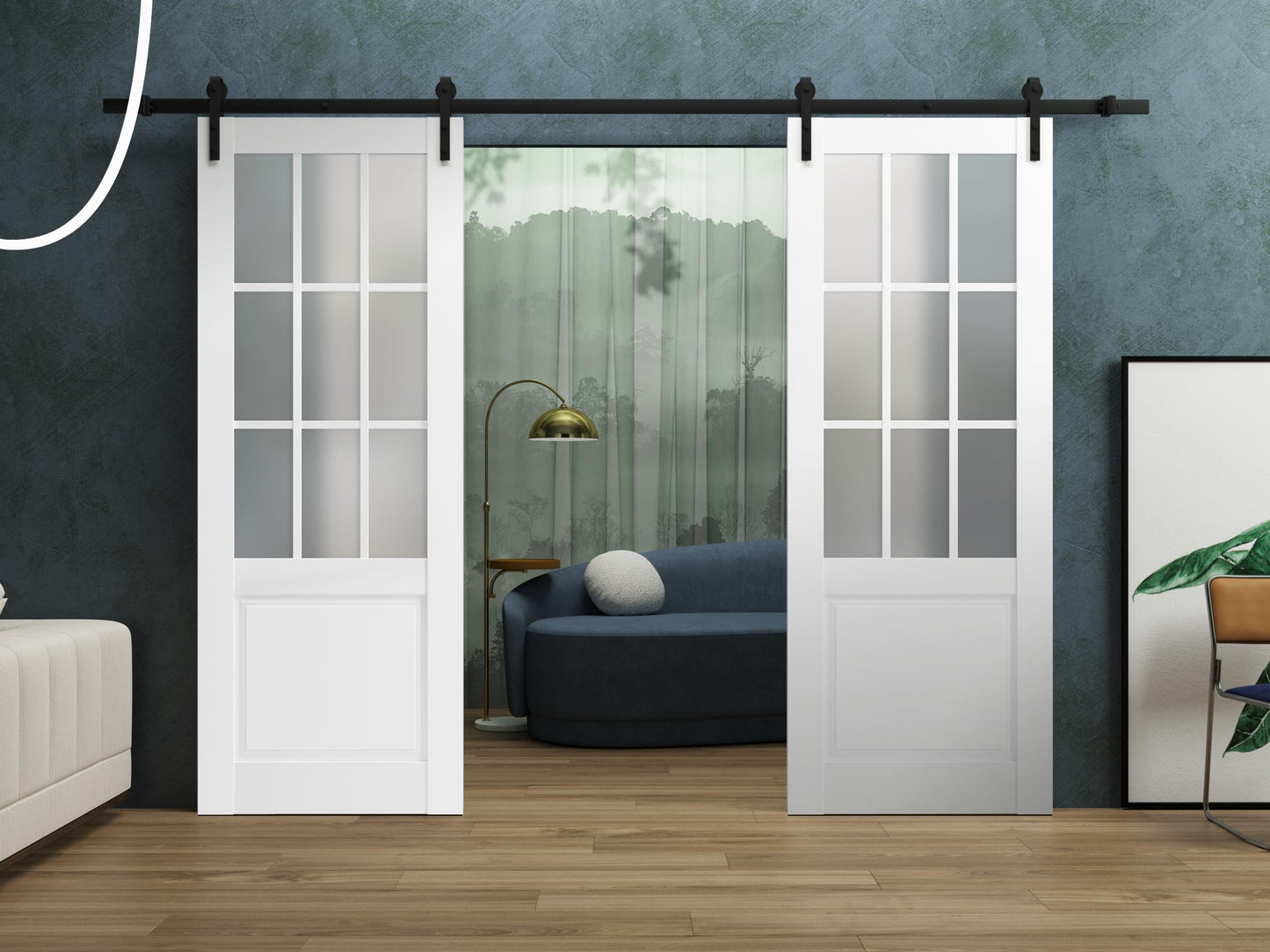SARTODOORS Slab Barn Door Panel Frosted Glass 9 Lites 32 x 96 inches | Felicia 3309 Matte White | Sturdy Finished Doors | Pocket Closet Sliding