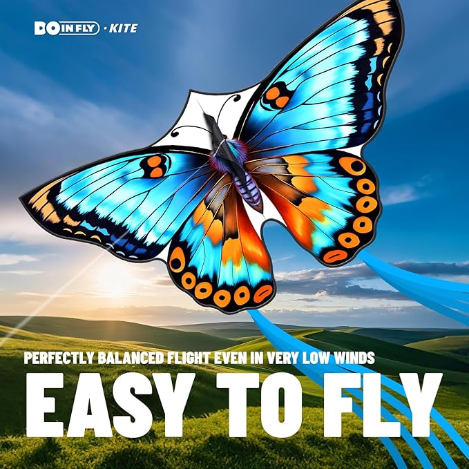 Butterflys for Kids, Beautiful Kite Easy to Fly for Beginners with 328 ft Line & Line Winder (Flower Butterfly Kite（Cyan）, 1)