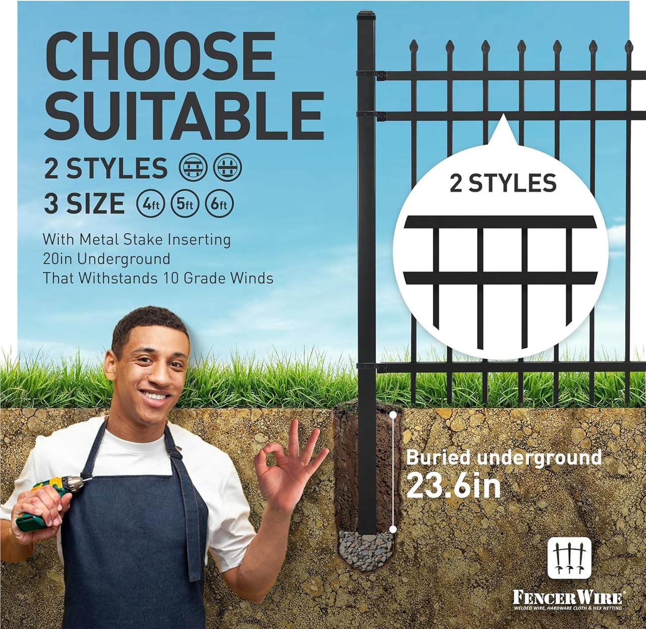 Fencer Wire 76FT Heavy Duty Flat Top Fence Barrier Kit, Anti-Rust Metal Steel Fence with 6FT Height X 8FT Width Panels, with Decorative Gate, Posts, Connectors, Outdoor Fencing for Yard