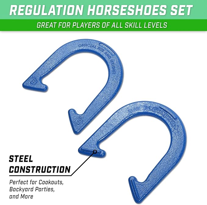 GoSports Steel Horseshoes Outdoor Game Set - Gold & Silver or Red & Blue - Official Size and Weight