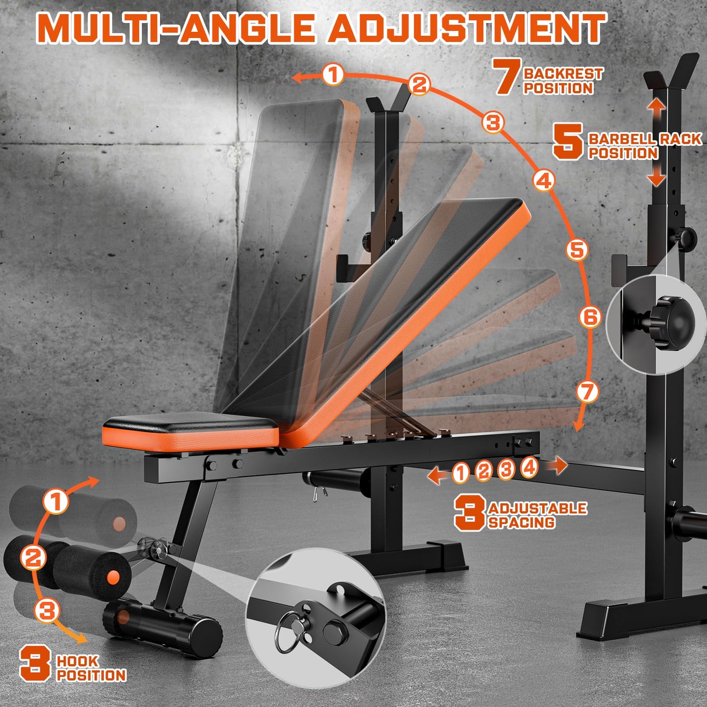 Adjustable Weight Bench with Squat Rack, 770lbs Heavy Duty Olympic Bench Press for Home Gym, Multi-Function Flat Incline Workout Bench Family Strength Training with Removable Foot Catch (Weight Bench Set+2*10LBS+2*25LBS Plates)
