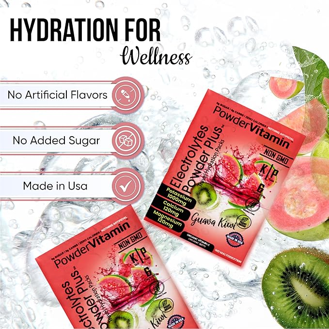 Electrolytes Powder Plus, Keto, Guava Kiwi, Zero Sugar, 1000mg Potassium, 120mg Calcium, 120mg Magnesium, Non-GMO, Zero Calories, 30 Hydration Packets