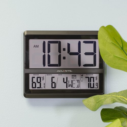AcuRite Large Wireless Atomic Clock with Indoor and Outdoor Temperature, Date, Day of the Week, and Automatic DST Changes (75440)
