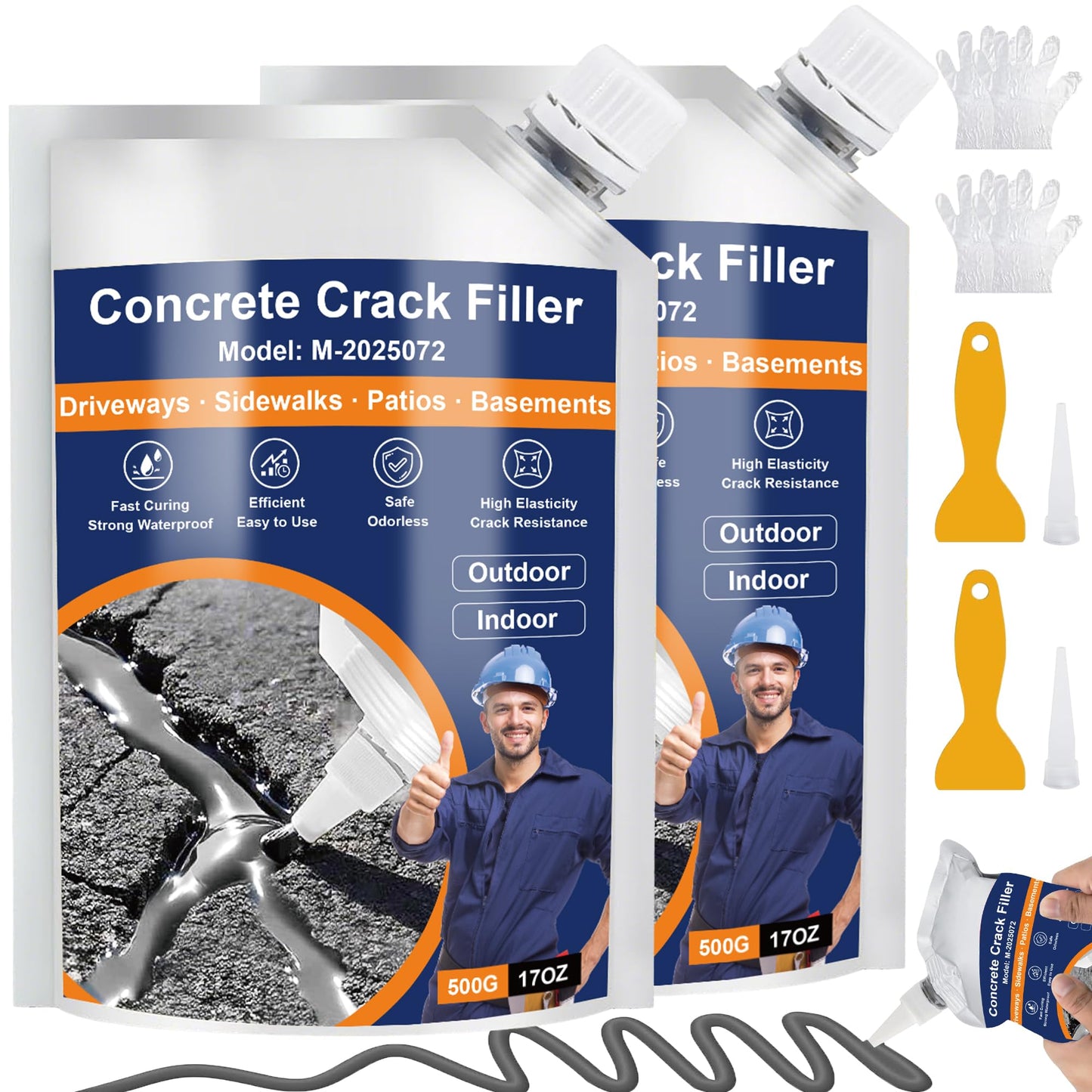 Concrete Crack Filler, 2 PCS Self-Leveling Cement Sealant, Quick-Drying Adhesive Repair for Driveways, Sidewalks, Patios, Outdoor Joint Filler, Gray