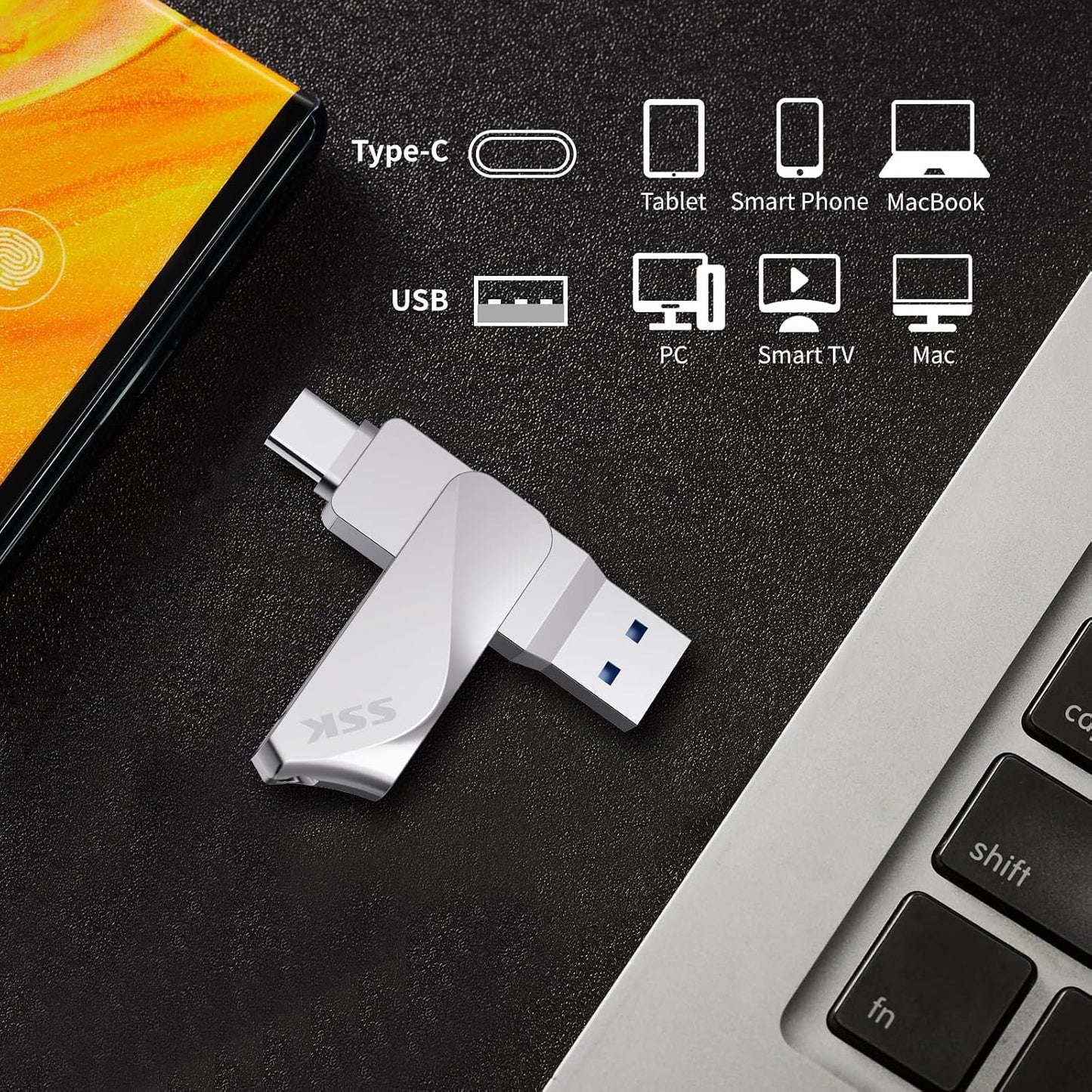 SSK 64GB 200MB/s 2 1 3.2 1+ USB C Flash Drive up to Dual Drive in OTG USB A Gen Type C Memory Stick Thumb Drive