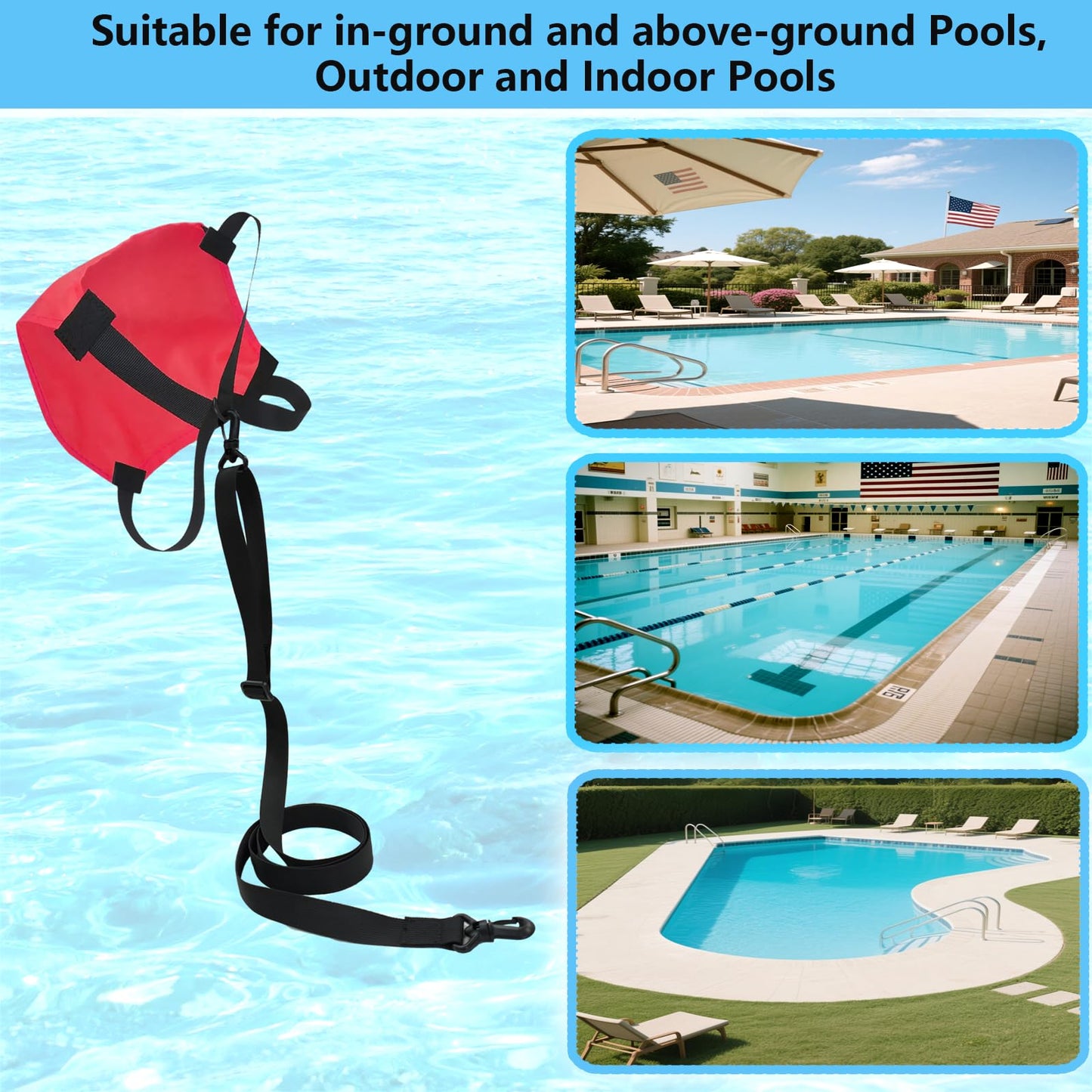 Adjustable Swim Parachute Belt - Resistance Training Stationary Swimming Belts Set for Swimmers Build Speed & Endurance for Pool, Ocean Water