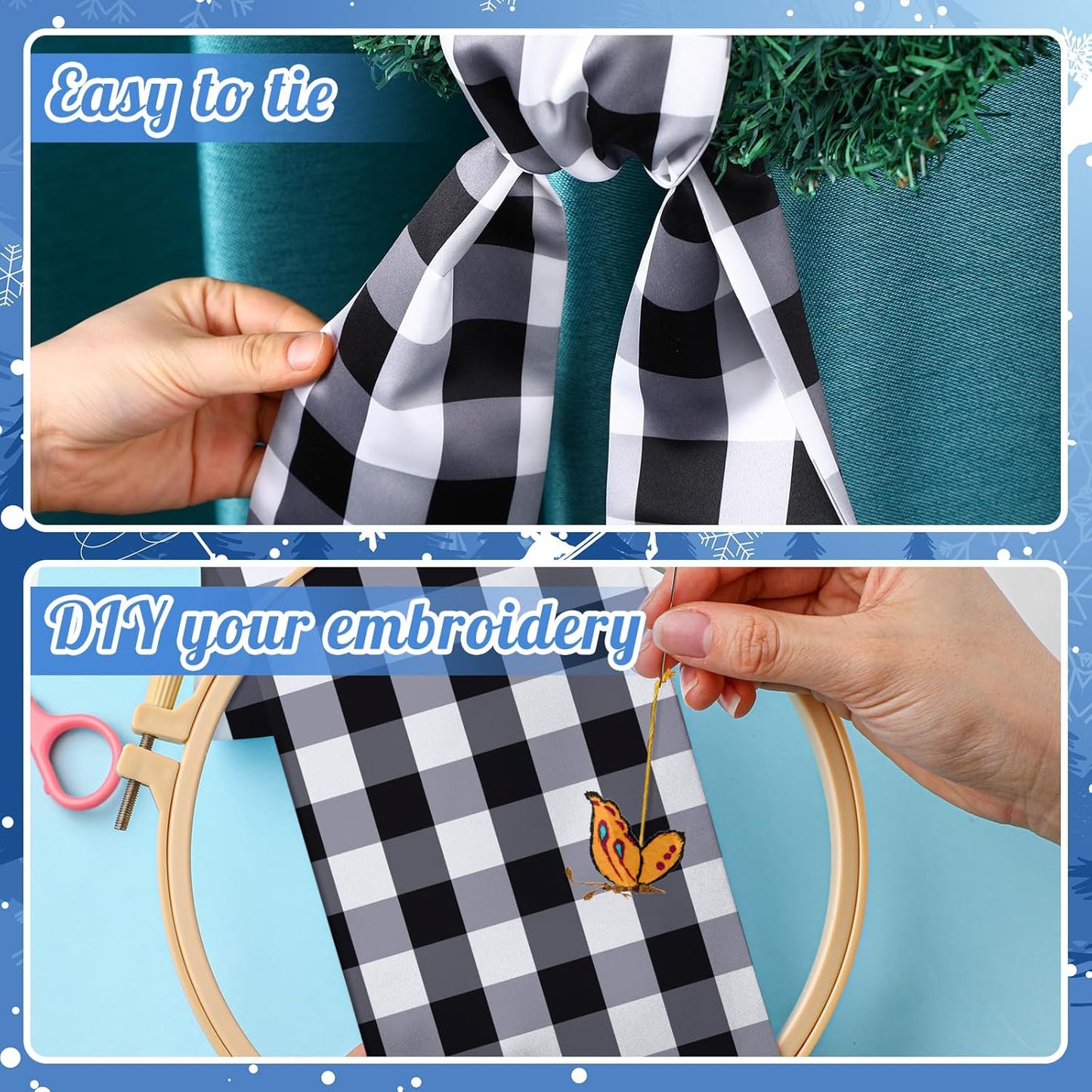 VitalCozy Wreath Sash - Satin Ribbon for Embroidery Monogram Garland | Plaid Design for Indoor/Outdoor Decor