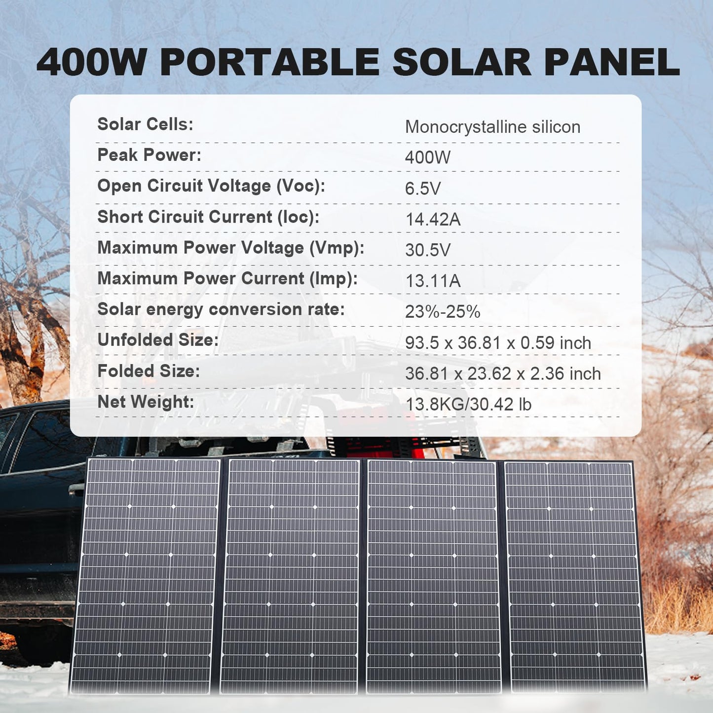 ALLPOWERS SP037 400W Portable Solar Panel, 23% Efficient IP66 Waterproof Foldable for RV Camping Home & 12V Systems, Compact Power Solution