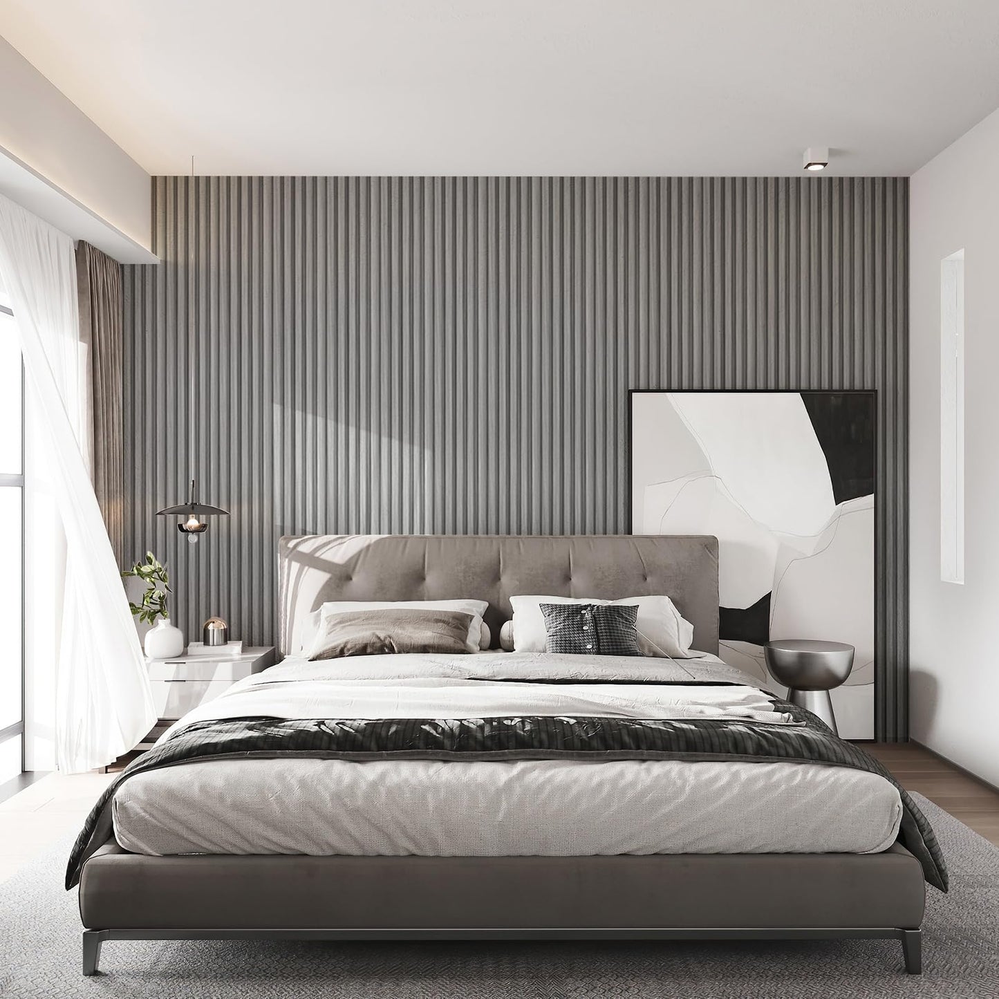 Art3d Slat Wall Panels, WPC Soundproof 3D Wall Paneling for Interior Wall Decor, TV Background, 8-Pack 96 x 6 in. Gray Oak