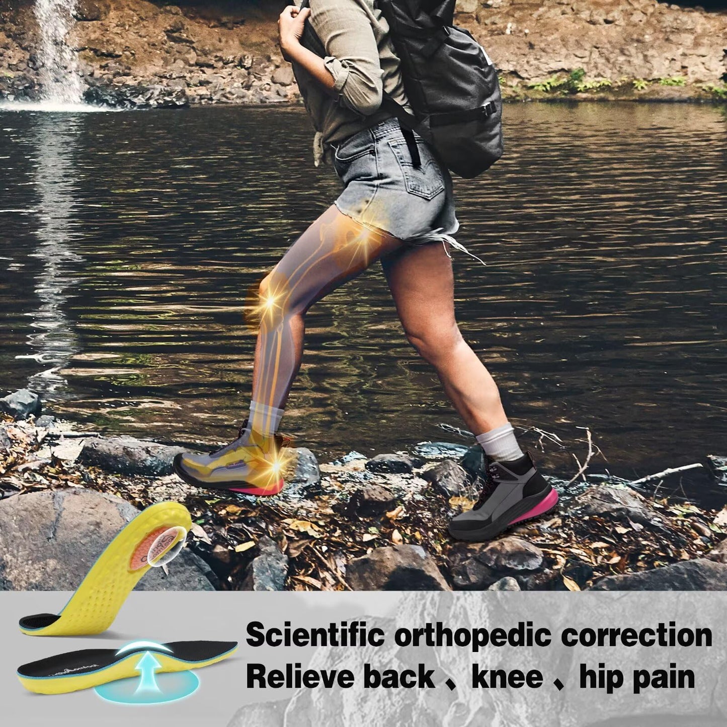 Women's Orthopedic Mid Trekking Hiking Boots: Plantar Fasciitis Orthotic Arch Support Bunions Recovery Fashion Boots, Comfortable Stylish Working Standing Walking Shoes Black Rose Red Size 8.5