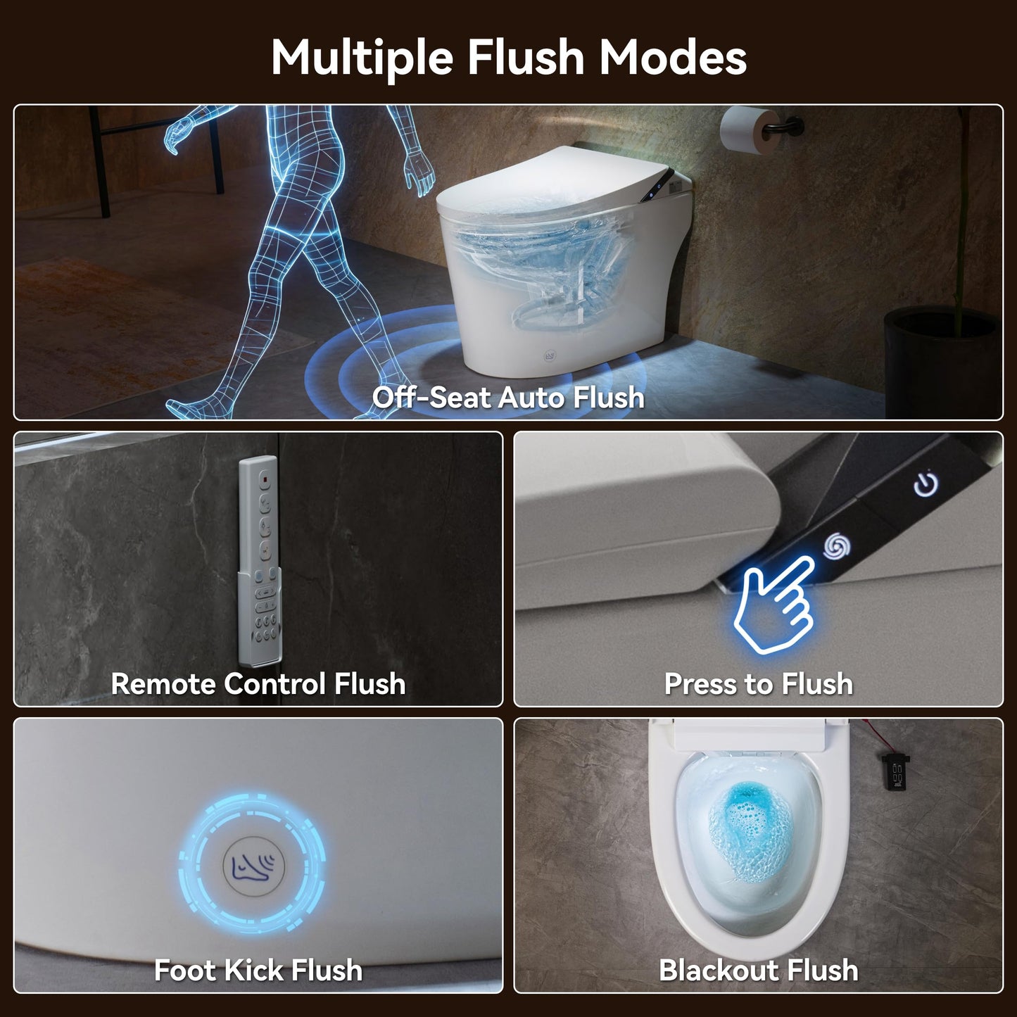 Smart Toilet with Bidet Built in,Smart Toilet with Tank,Dual Auto Flush,Foam Dispenser,Deodorization,Foot Sensor,Blackout Flush,Heated Seat,Warm Water,Bidet Toilet for Modern Bathroom,Night Light