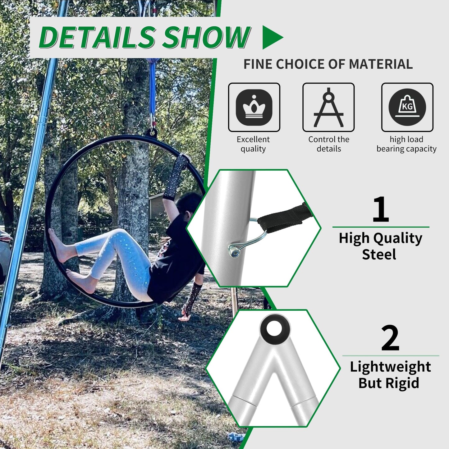 KUAFU 9.6 FT Portable Stand Yoga Swing Stand 551 LBS Aerial Yoga Frame Yoga Sling Inversion Equipment Steel Silvery for Indoor and Outdoor Triangle Structure