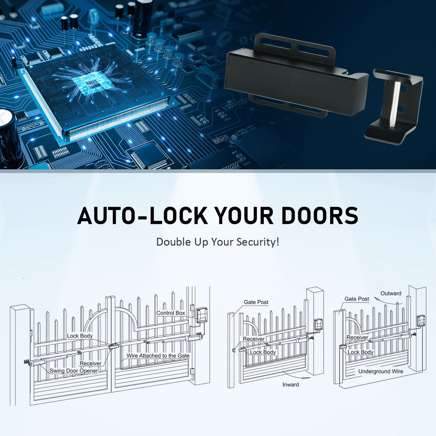 CO-Z Automatic Electric Gate Lock for Single Double Swing Gate Opener, Universal 24VDC Electromagnetic Gate Locks for Outdoor Fence, Electric Gate Latch Magnetic Gate Closer for Gate Operator System