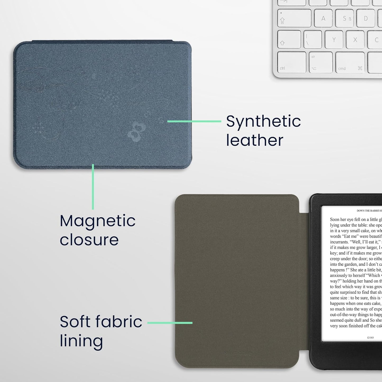 kwmobile Case Compatible with Kobo Clara BW/Colour Case - eReader Cover - Butterfly Tendril Dark Blue