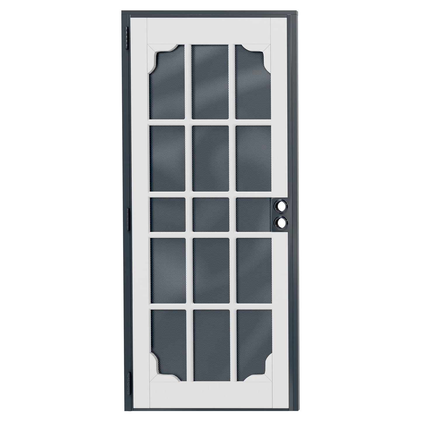 Lakenyon Steel Security Door, 32" x 80" Screen-Style Exterior Door, Electrophoretic E-Coated Steel & White Pine Wood Construction, Non-Handed, Bronze