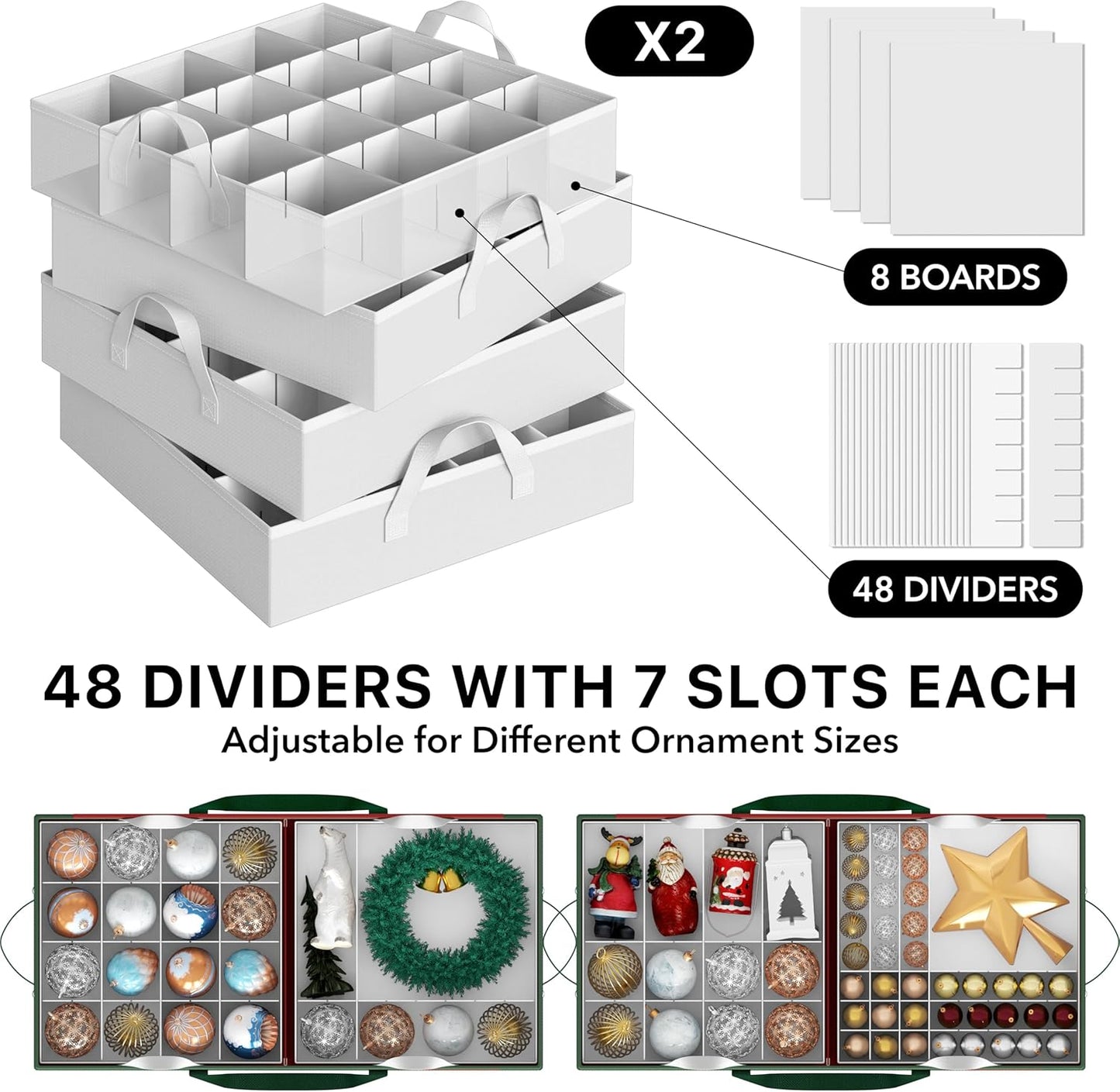 Simple Houseware Heavy-Duty Christmas Ornament Storage Box - Adjustable Dividers, Holds 128 Ornaments, Red