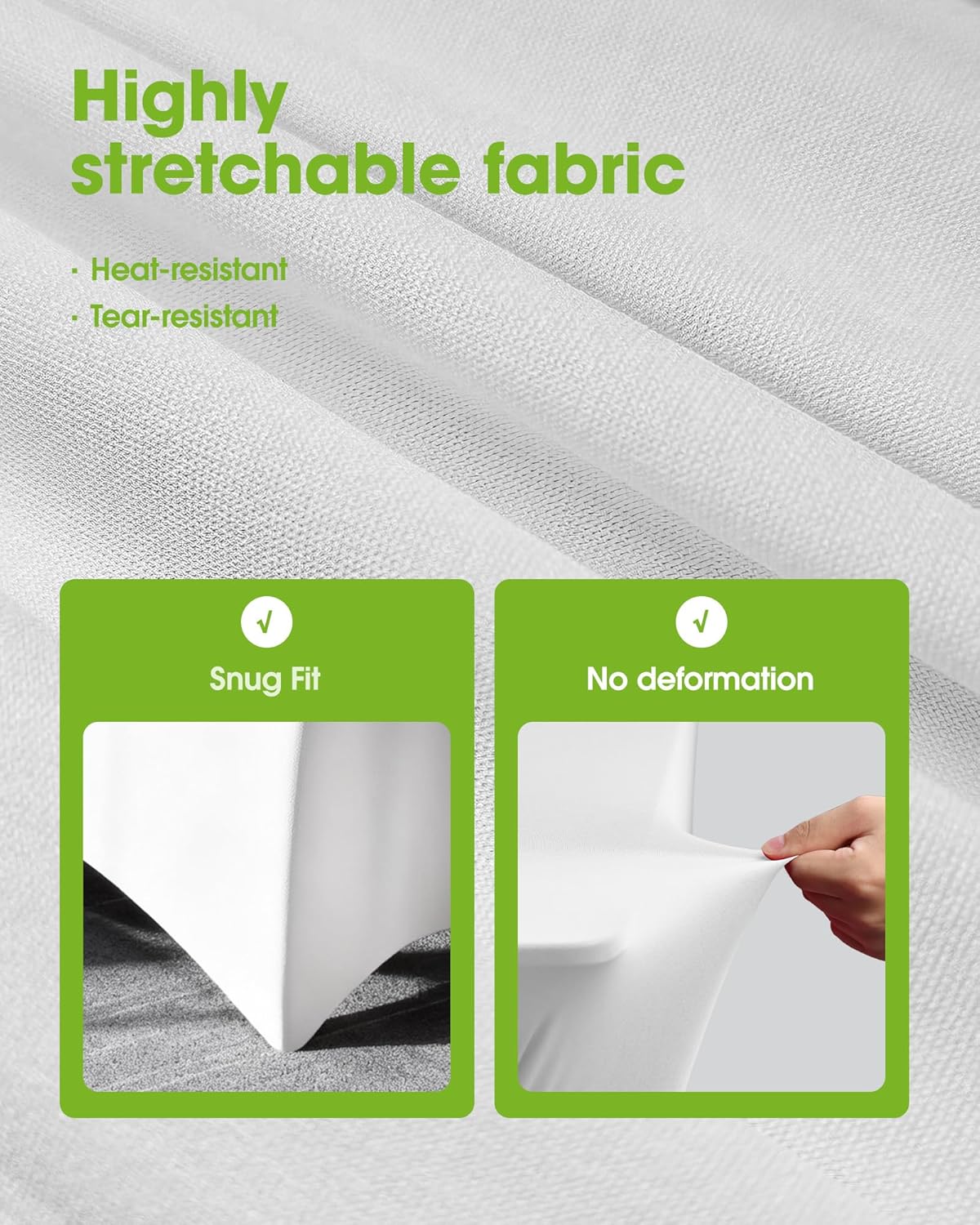 Pureegg Spandex Tablecloth - 6ft Fitted Rectangle Cover | Wrinkle-Free Stretch for Parties & Weddings, White